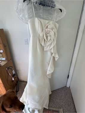 Ivory Spaghetti-Strap Wedding Dress with Rosette Accent